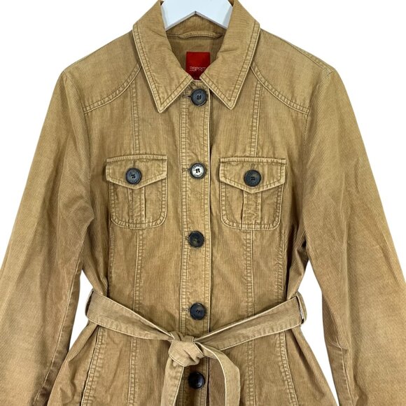 Esprit retro tan corduroy belted light weight elbow patches Jacket size 6 - Picture 9 of 13